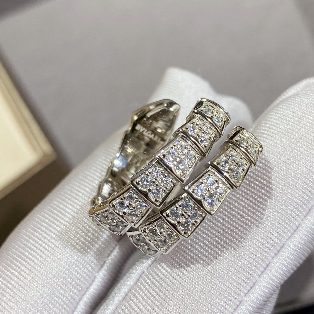 [⭐Corinne]SERPENTI DOUBLE RING SILVER DIAMOND PAVED