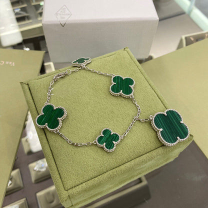 [⭐Corinne]CLOVER 5 MOTIFS SIVLER MALACHITE BRACELET