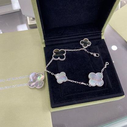 [⭐Corinne]CLOVER 5 MOTIFS SIVLER DARK MOP BRACELET