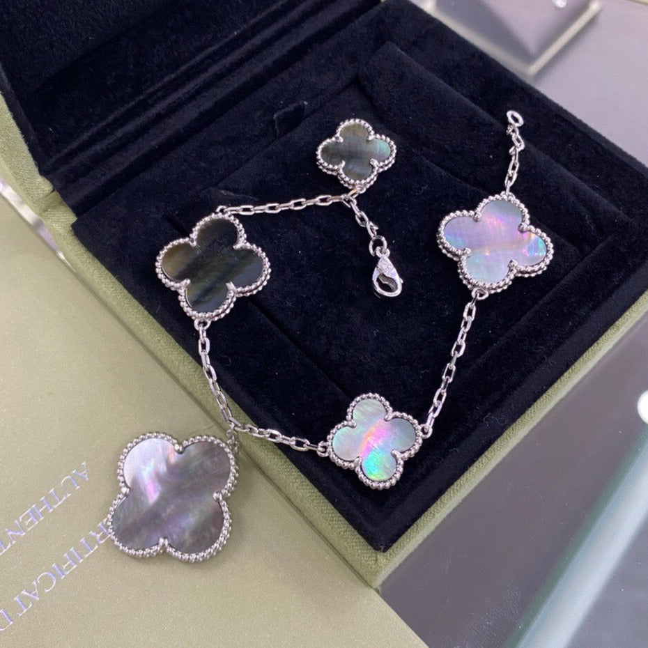 [⭐Corinne]CLOVER 5 MOTIFS SIVLER DARK MOP BRACELET