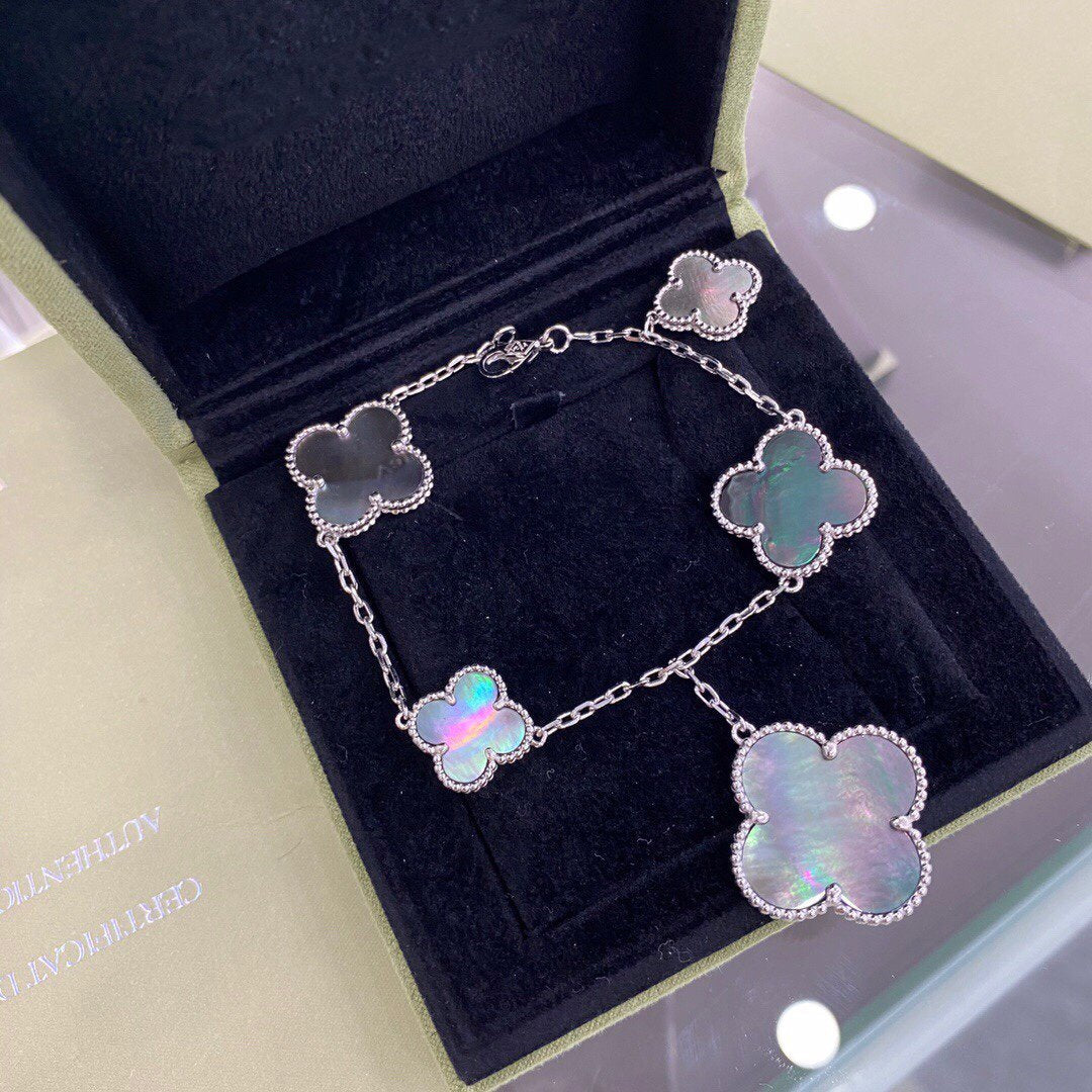 [⭐Corinne]CLOVER 5 MOTIFS SIVLER DARK MOP BRACELET