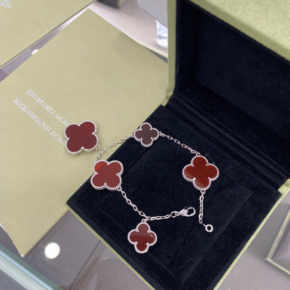 [⭐Corinne]CLOVER 5 MOTIFS SIVLER CARNELIAN BRACELET
