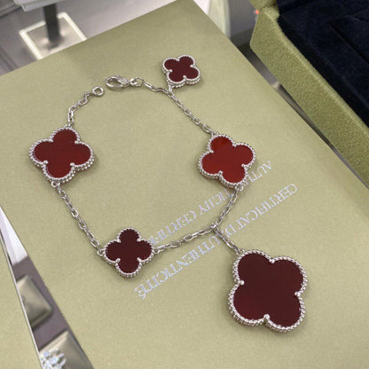 [⭐Corinne]CLOVER 5 MOTIFS SIVLER CARNELIAN BRACELET