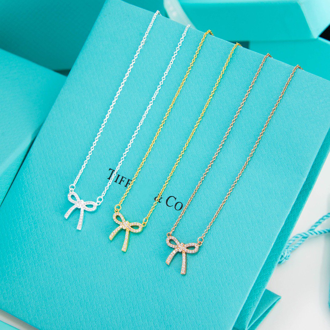 [Corinne]RIBBON NECKLACE BOW PENDANT DIAMOND CHARM CHAIN