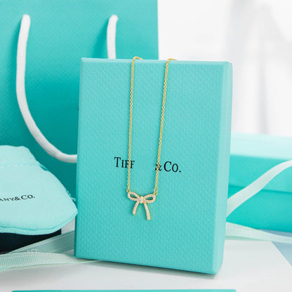 [Corinne]RIBBON NECKLACE BOW PENDANT DIAMOND CHARM CHAIN