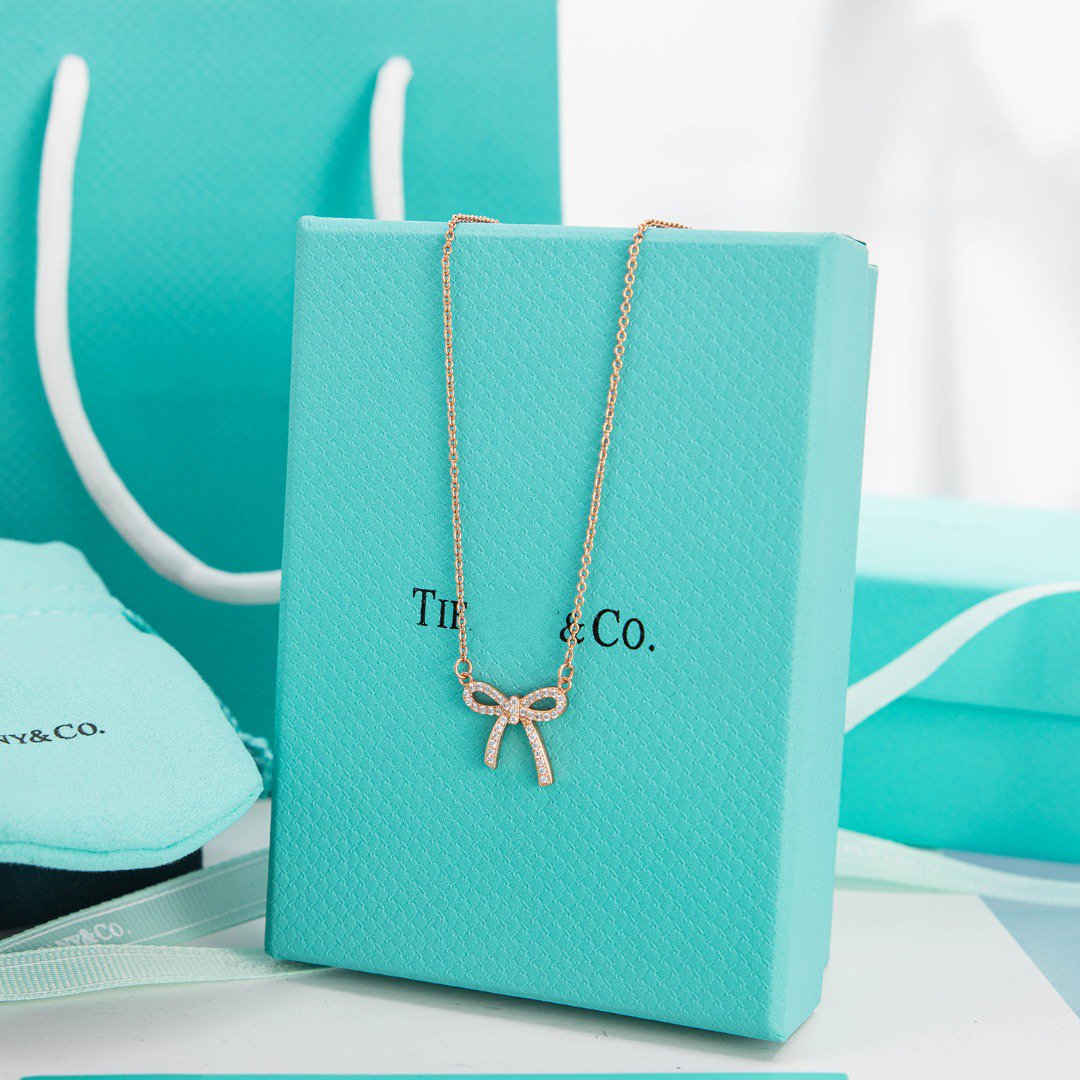 [Corinne]RIBBON NECKLACE BOW PENDANT DIAMOND CHARM CHAIN