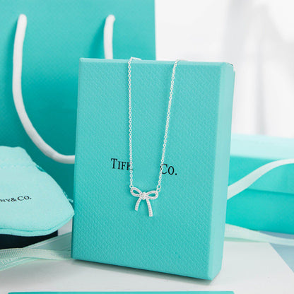 [Corinne]RIBBON NECKLACE BOW PENDANT DIAMOND CHARM CHAIN