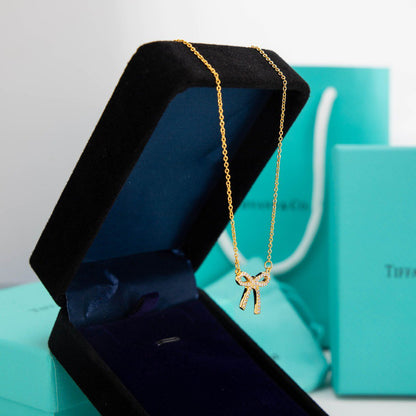 [Corinne]RIBBON NECKLACE BOW PENDANT DIAMOND CHARM CHAIN