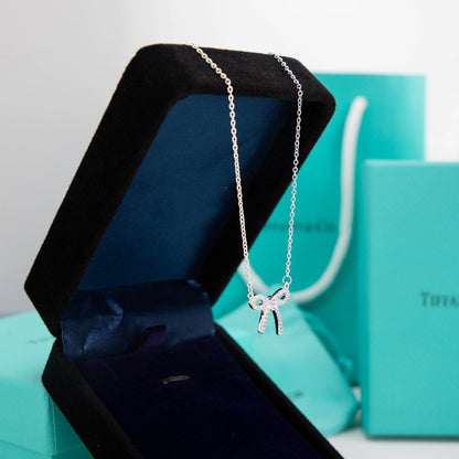[Corinne]RIBBON NECKLACE BOW PENDANT DIAMOND CHARM CHAIN