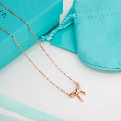 [Corinne]RIBBON NECKLACE BOW PENDANT DIAMOND CHARM CHAIN