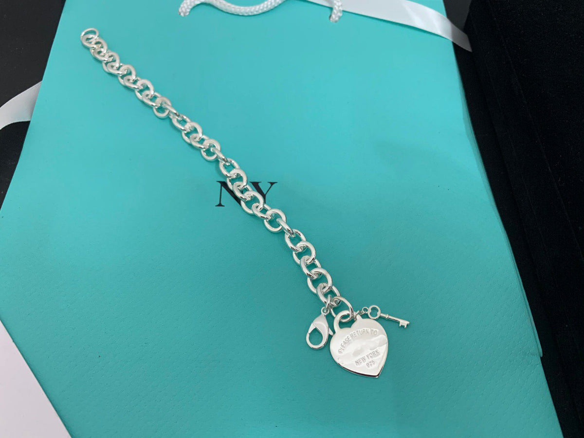 [Corinne]KEY HEART CARD CHUNKY INTERLOCKING BRACELET LENGTH