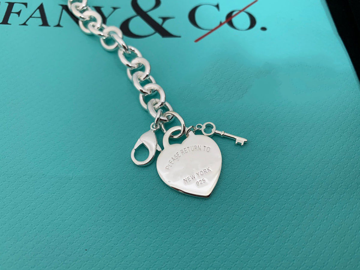 [Corinne]KEY HEART CARD CHUNKY INTERLOCKING BRACELET LENGTH