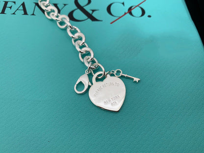 [Corinne]KEY HEART CARD CHUNKY INTERLOCKING BRACELET LENGTH