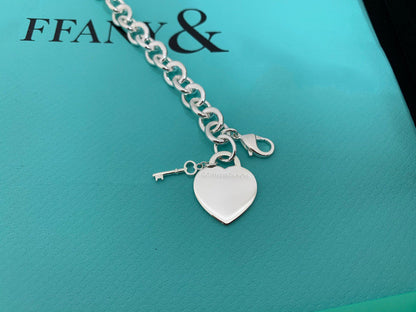 [Corinne]KEY HEART CARD CHUNKY INTERLOCKING BRACELET LENGTH