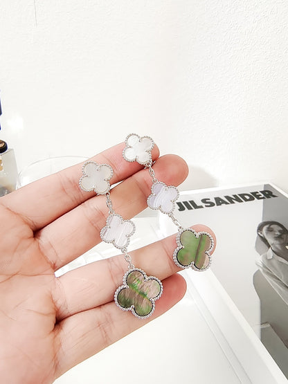 [⭐Corinne]CLOVER 3 MOTIFS CHALCEDONY DARK MOP SILVER EARRINGS
