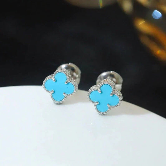 [⭐Corinne]CLOVER MINI 9.5MM ONYX STUD EARRINGS SILVER