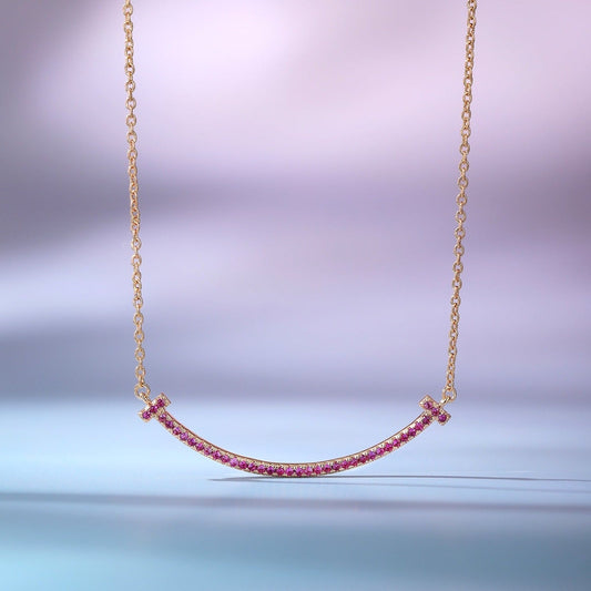 [Corinne]BIG SMILE PEDANT PINK DIAMOND NECKLACE
