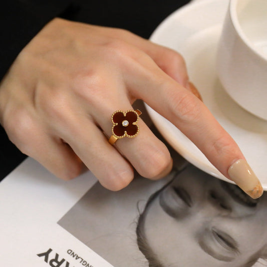 [⭐Corinne]CLOVER CARNELIAN RING ROSE GOLD DIAMOND