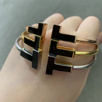 [Corinne]T WIDE ONYX OPEN BRACELET
