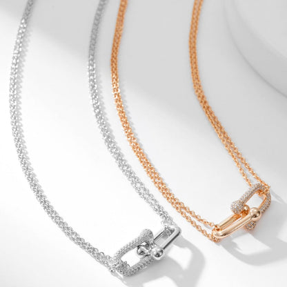 [Corinne]HARDWEAR DIAMOND PEDANT DOUBLE CHAIN NECKLACE