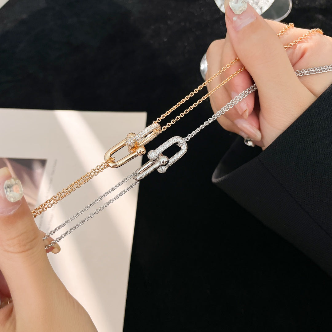 [Corinne]HARDWEAR DIAMOND PEDANT DOUBLE CHAIN NECKLACE