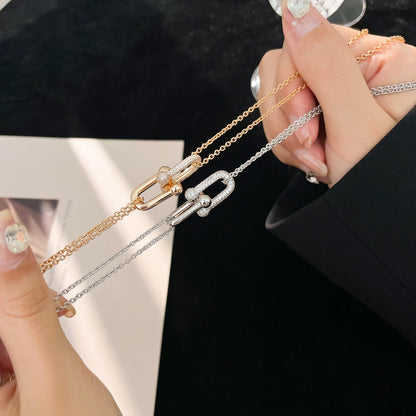 [Corinne]HARDWEAR DIAMOND PEDANT DOUBLE CHAIN NECKLACE