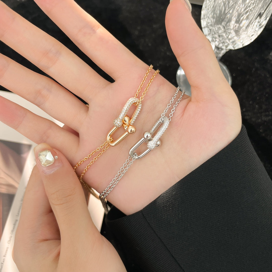 [Corinne]HARDWEAR DIAMOND PEDANT DOUBLE CHAIN NECKLACE