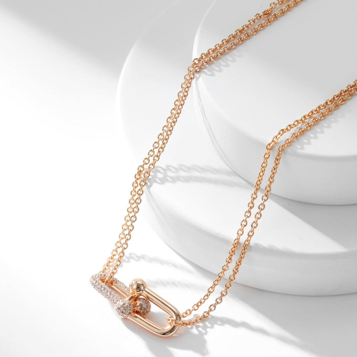 [Corinne]HARDWEAR DIAMOND PEDANT DOUBLE CHAIN NECKLACE