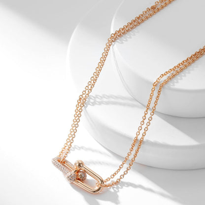 [Corinne]HARDWEAR DIAMOND PEDANT DOUBLE CHAIN NECKLACE