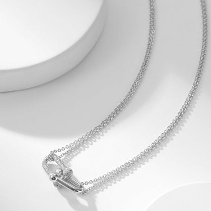 [Corinne]HARDWEAR DIAMOND PEDANT DOUBLE CHAIN NECKLACE