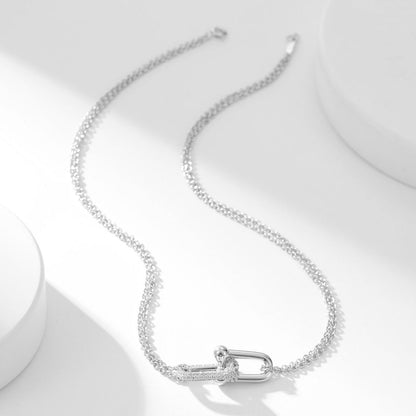 [Corinne]HARDWEAR DIAMOND PEDANT DOUBLE CHAIN NECKLACE