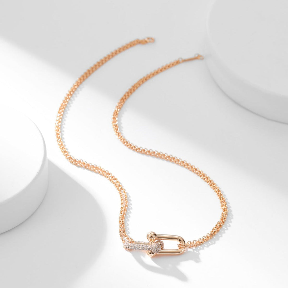 [Corinne]HARDWEAR DIAMOND PEDANT DOUBLE CHAIN NECKLACE