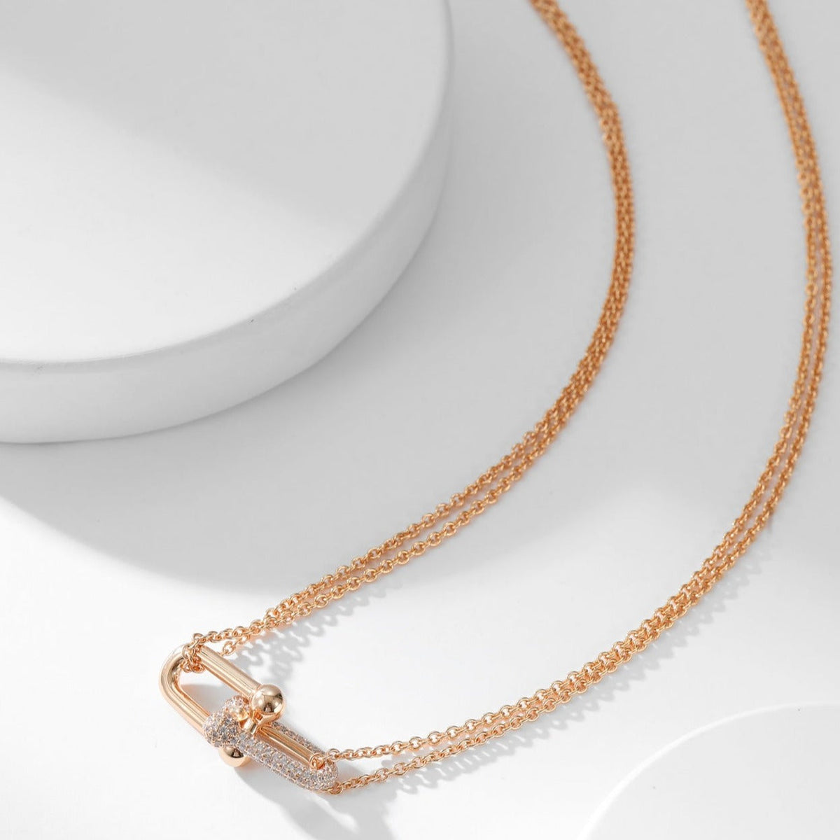 [Corinne]HARDWEAR DIAMOND PEDANT DOUBLE CHAIN NECKLACE