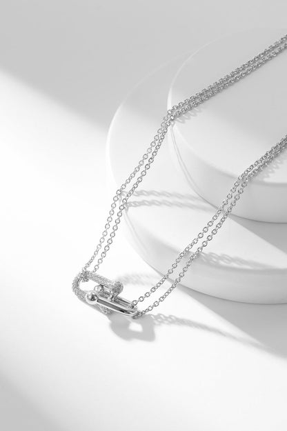 [Corinne]HARDWEAR DIAMOND PEDANT DOUBLE CHAIN NECKLACE