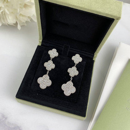 [⭐Corinne]CLOVER 3 MOTIF DIAMOND SILVER DROP EARRINGS