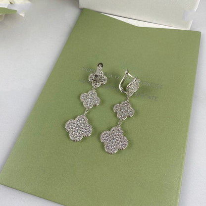 [⭐Corinne]CLOVER 3 MOTIF DIAMOND SILVER DROP EARRINGS