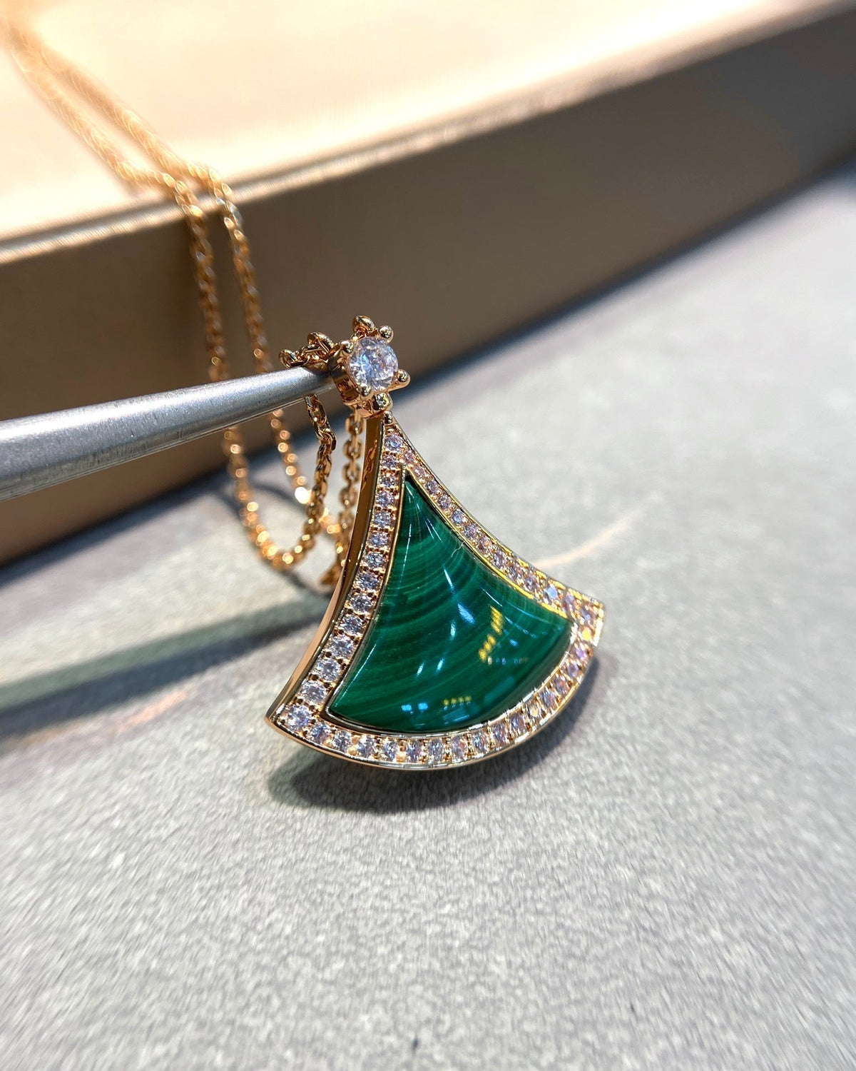 [⭐Corinne]DREAM MALACHITE DIAMOND PAVED PINK GOLD NECKLACE