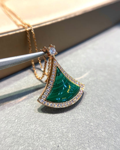 [⭐Corinne]DREAM MALACHITE DIAMOND PAVED PINK GOLD NECKLACE
