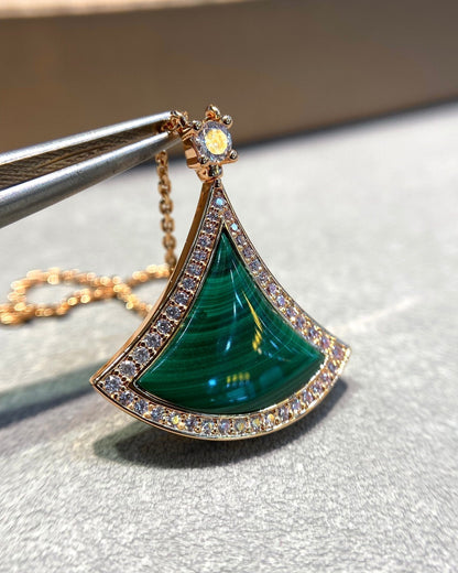 [⭐Corinne]DREAM MALACHITE DIAMOND PAVED PINK GOLD NECKLACE