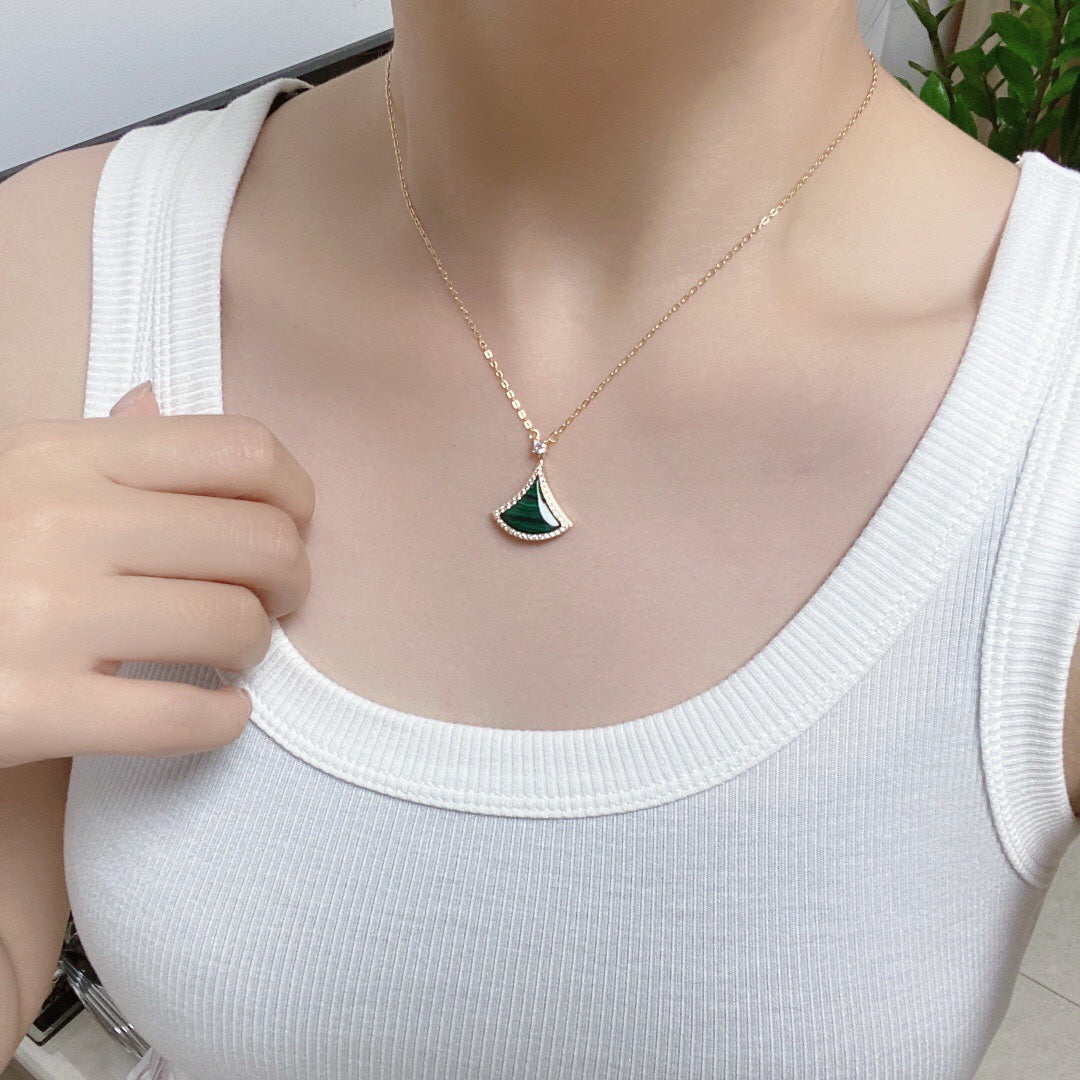[⭐Corinne]DREAM MALACHITE DIAMOND PAVED PINK GOLD NECKLACE
