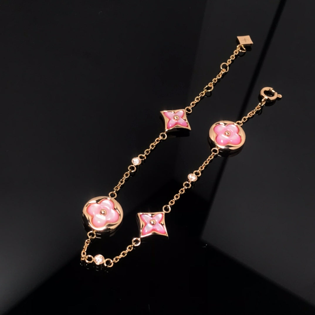 [⭐Corinne]STAR AND SUN 4 MOTIF PINK MOP PINK GOLD BRACELET