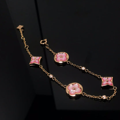 [⭐Corinne]STAR AND SUN 4 MOTIF PINK MOP PINK GOLD BRACELET