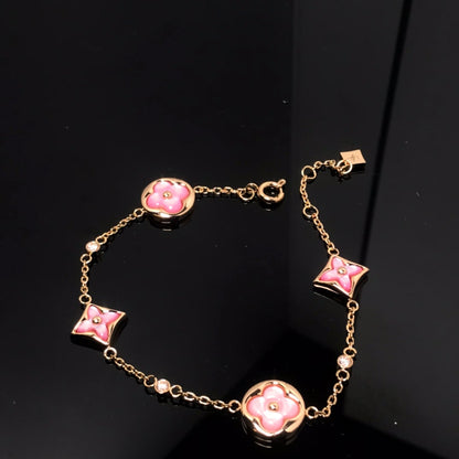 [⭐Corinne]STAR AND SUN 4 MOTIF PINK MOP PINK GOLD BRACELET