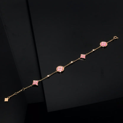 [⭐Corinne]STAR AND SUN 4 MOTIF PINK MOP PINK GOLD BRACELET