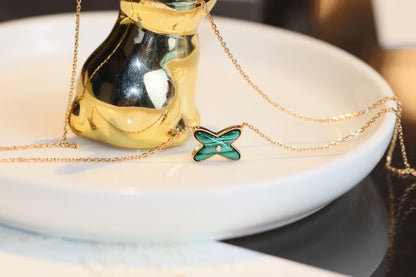 [⭐Corinne]JEUX MALACHITE 1 DIAMOND PINK GOLD NECKLACE