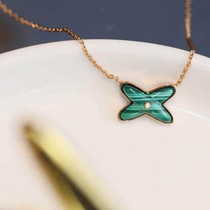 [⭐Corinne]JEUX MALACHITE 1 DIAMOND PINK GOLD NECKLACE