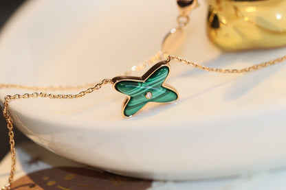 [⭐Corinne]JEUX MALACHITE 1 DIAMOND PINK GOLD NECKLACE