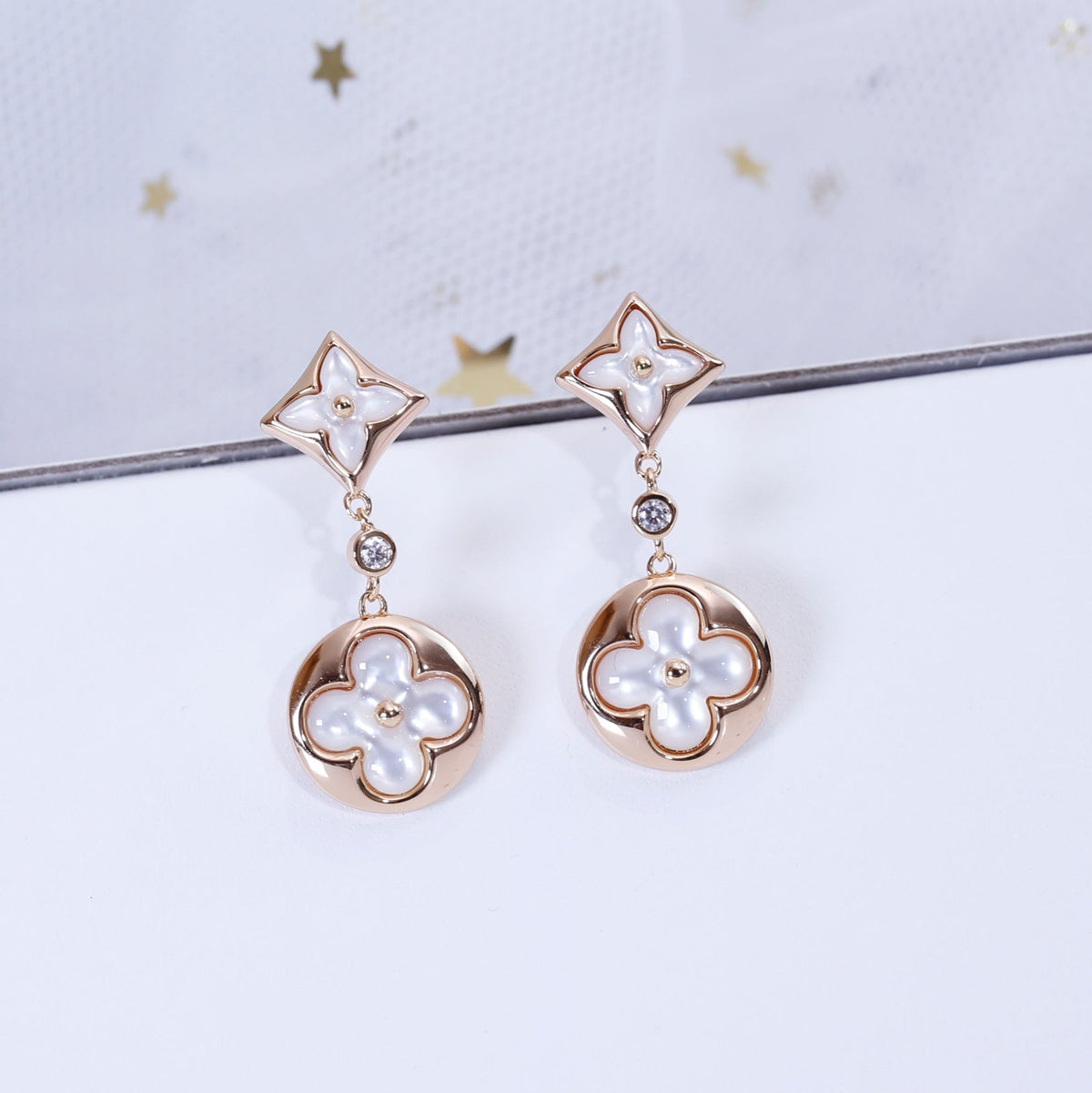 [⭐Corinne]STAR AND SUN PINK GOLD MOP DROP EARRINGS