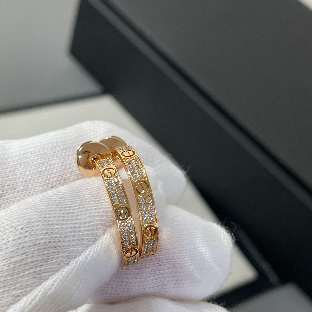 [⭐Corinne]LOVE DIAMOND PINK GOLD HOOP EARRINGS