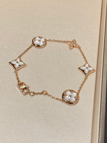 [⭐Corinne]STAR AND SUN 5 MOTIF MOP PINK GOLD BRACELET